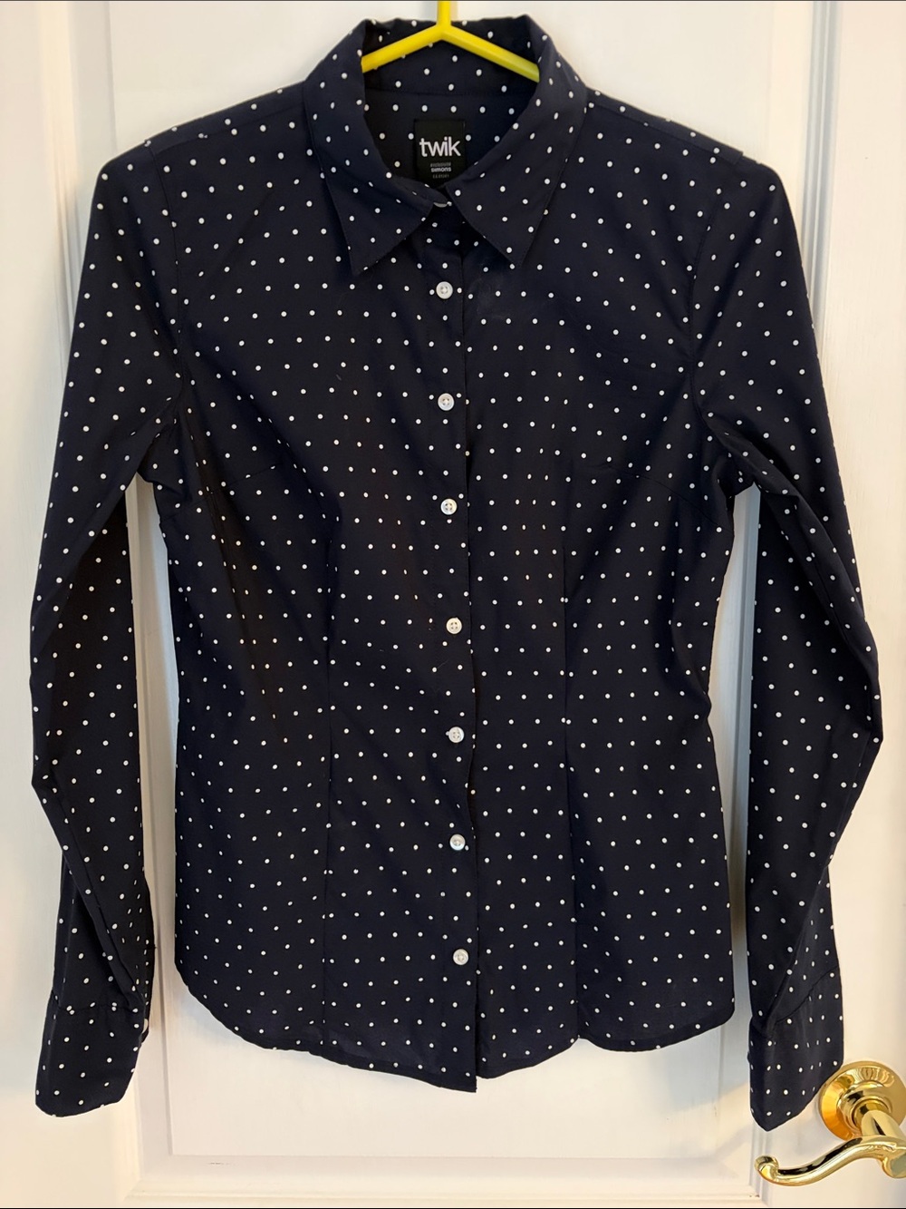 twik Women’s Navy Blue Polka Dot Button-Down Shirt
